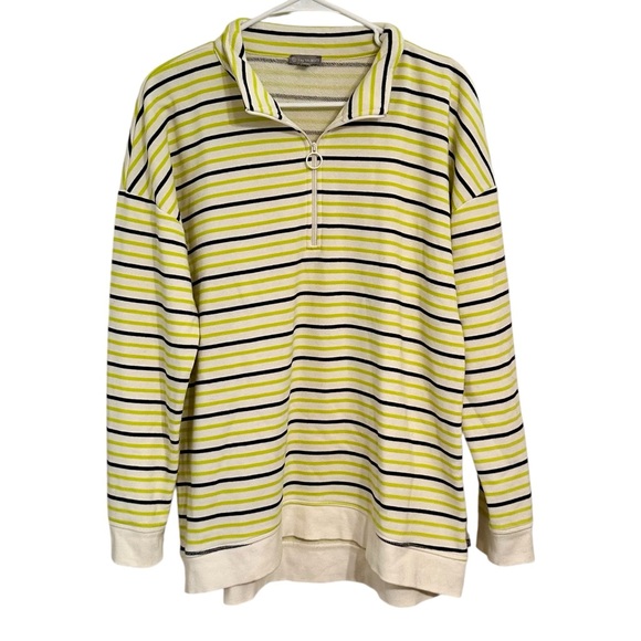 T by Talbots Stripe Classic French Terry Half Zip Pullover Sweatshirt L - Picture 2 of 7